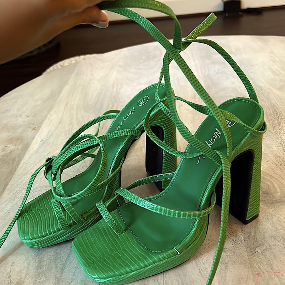 Nasty Gal green strap sandal heels